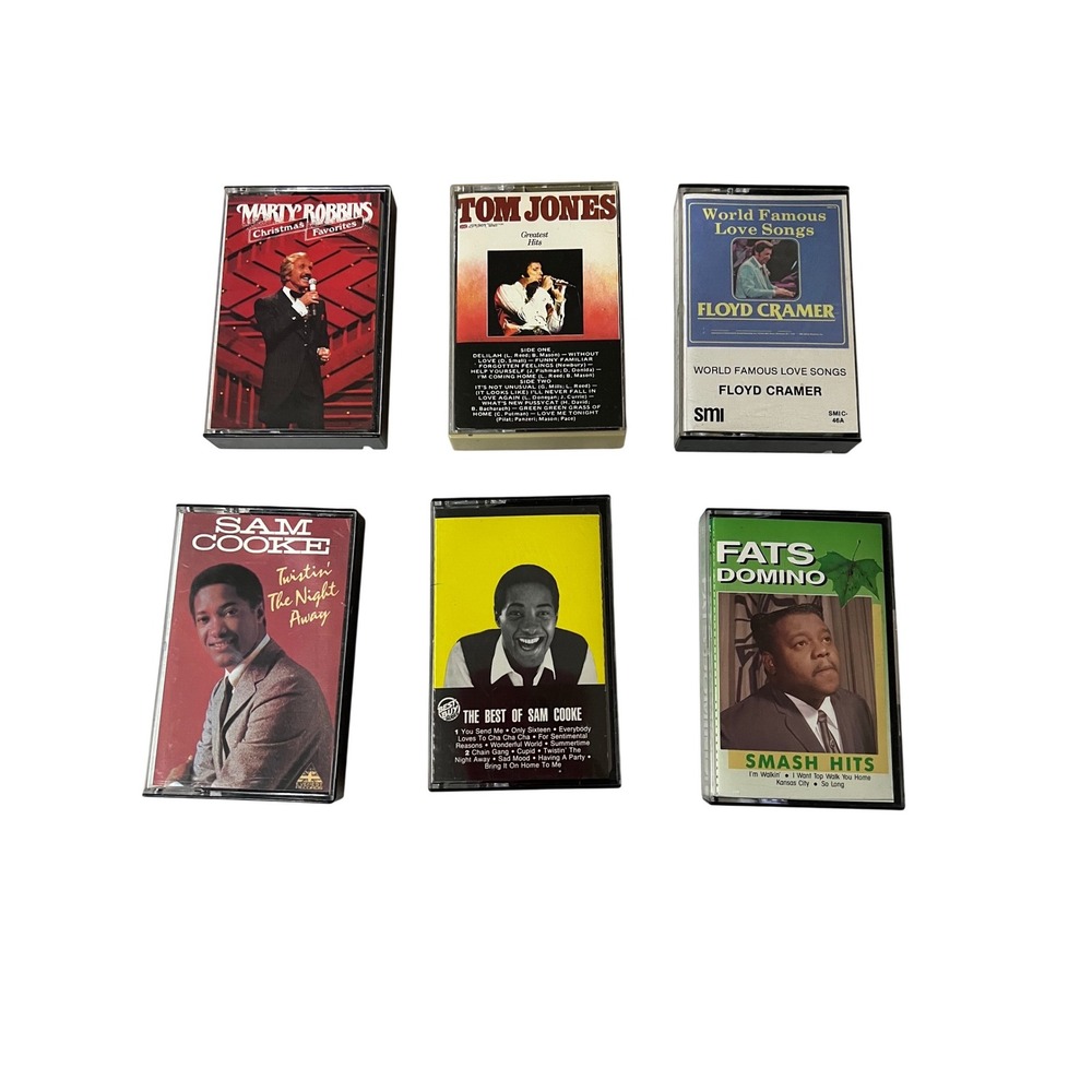 Vintage Cassette Tape Lot Sam Cooke Tom Jones Fats Domino Marty Robbins 6 Tapes